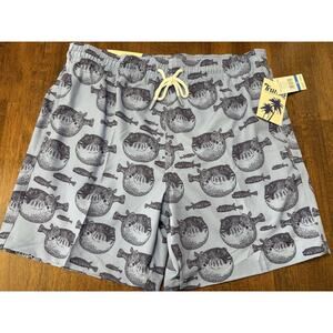 New TRUNKS Surf & Swim Co Puffer Fish Swim Trunks Shorts Blue Mens XL MSRP $58